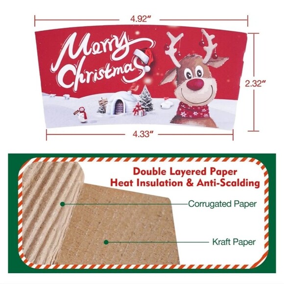 Set of 50 Christmas Coffee Cup Sleeves - Double-Layer Insulated - NIP - Picture 4 of 6